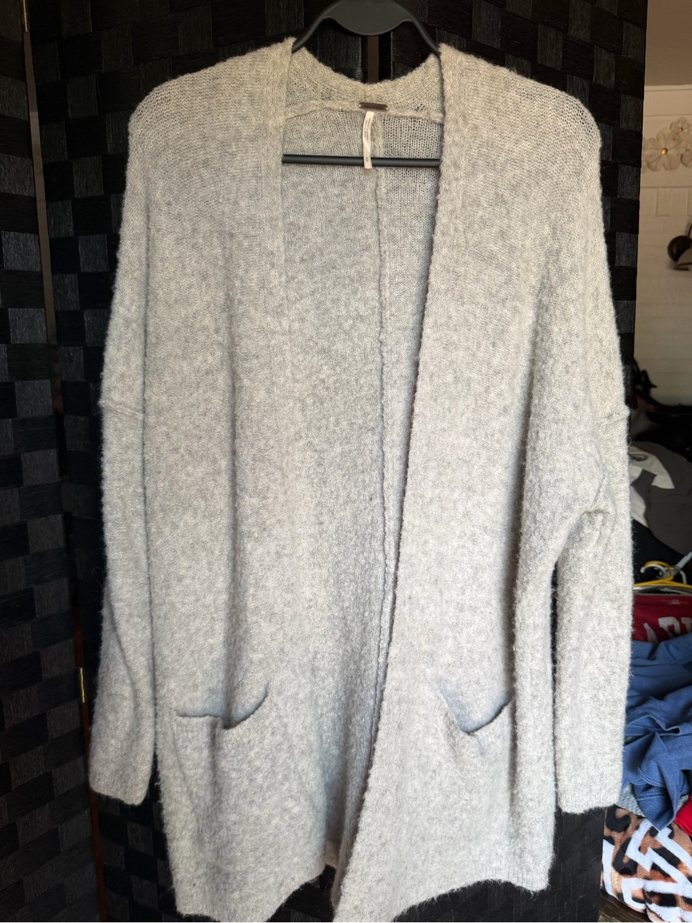 Free People Heather Light Gray Open-Front Cozy Cardigan